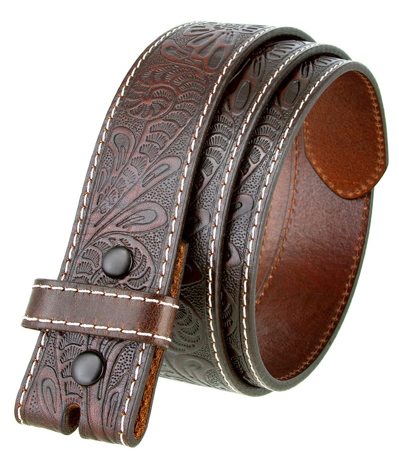 Belts.com Genuine Full Grain Western Floral Engraved Tooled Leather Belt Strap 1-1/2" Wide (Brown, 32) - Image 1